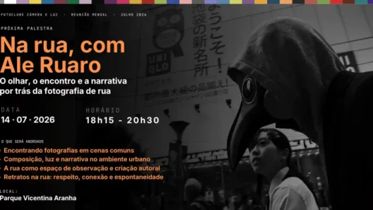 Palestra Na rua, com Ale Ruaro: fotografia de rua. Dia 14/07/2026 às 18h15 no Parque Vicentina Aranha